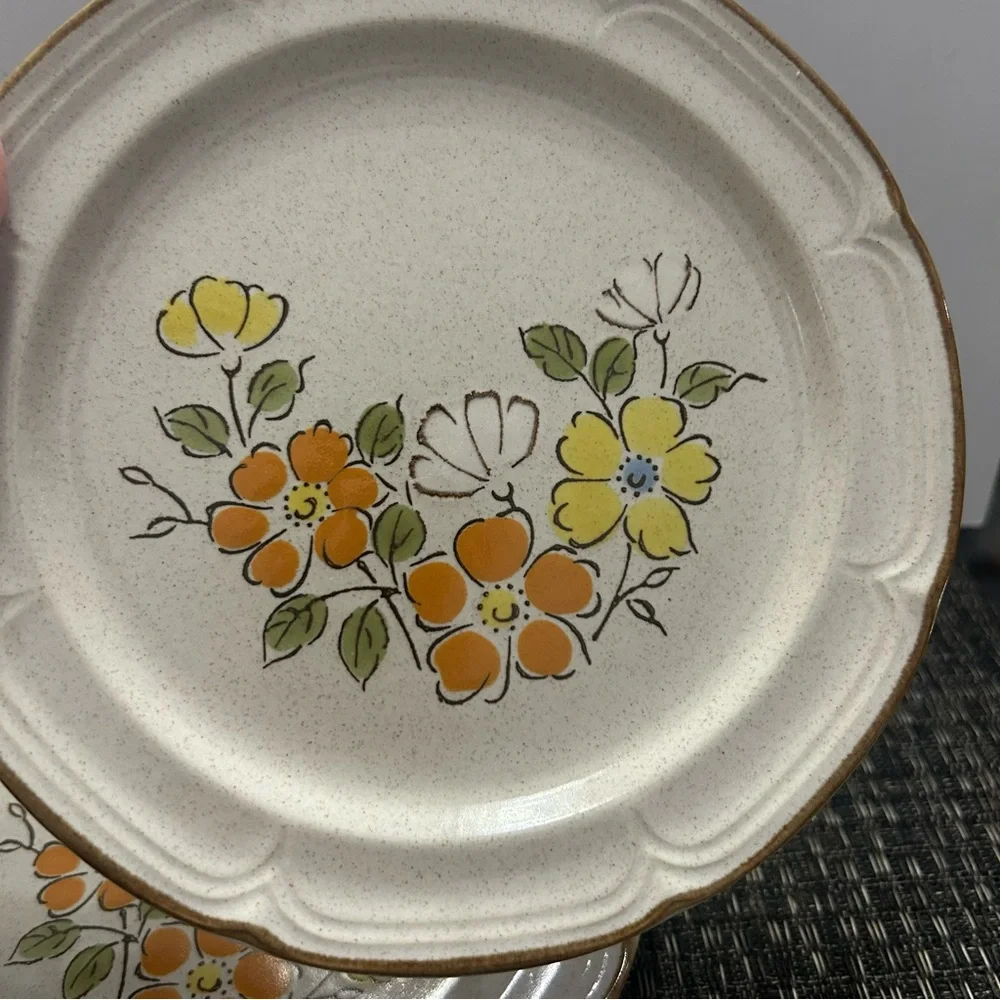 Hearthside Stoneware 2 Salad Plates Spring Garden Baroque Vintage 1970 7.5”
